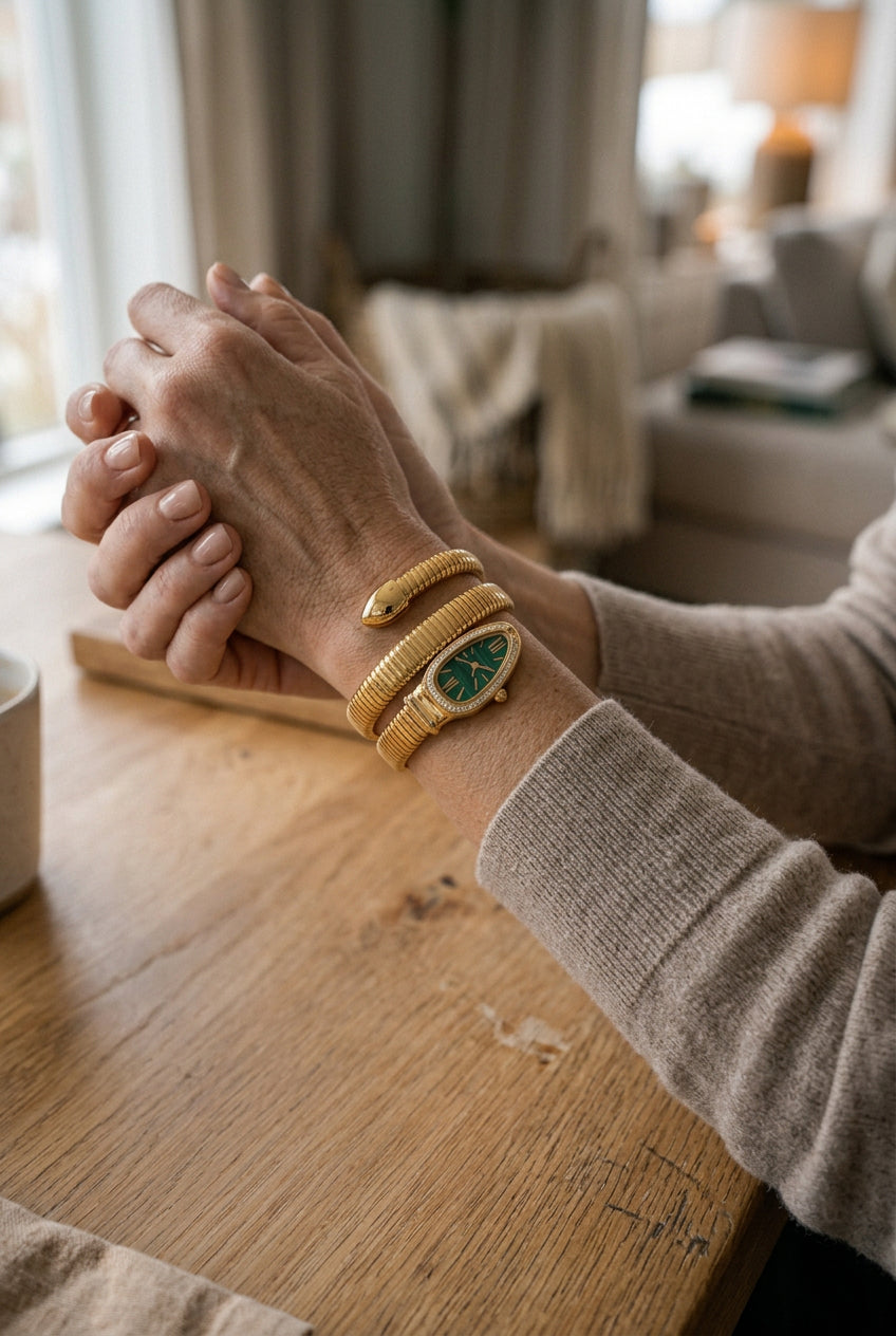 Anti-tarnish Gold-Tone Snake Wrap Bracelet Watch