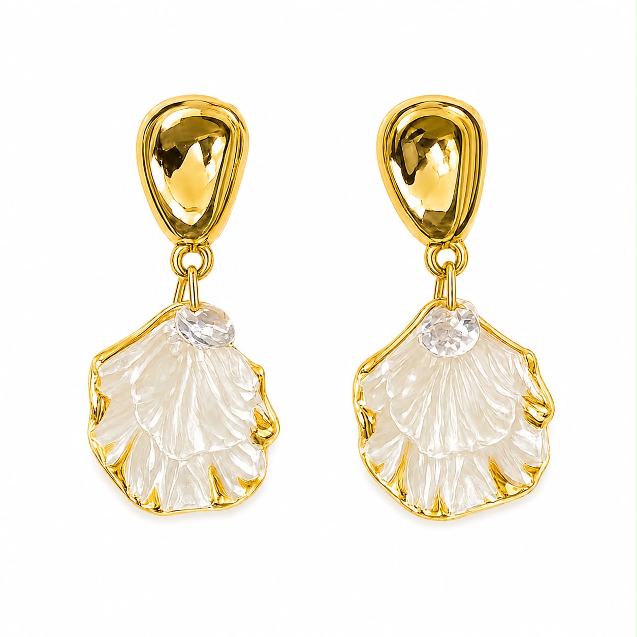 Gold Teardrop Shell Drop Earrings