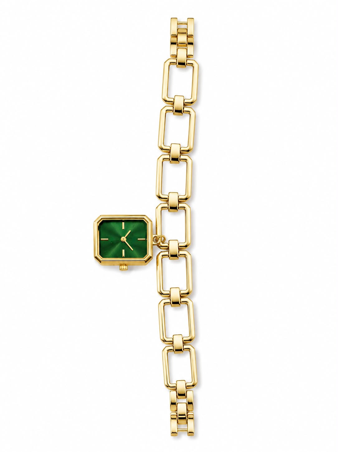 Green Dial Gold Chain Ladies Watch – Slim Rectangular | BlindBling