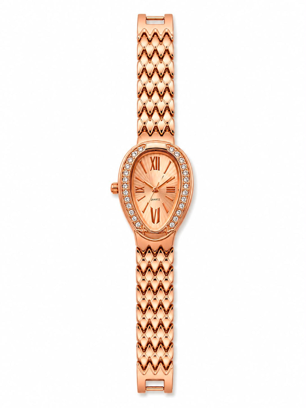 Gold Teardrop Dial Women Watch – Crystal Bezel Chevron Bracelet | BlindBling