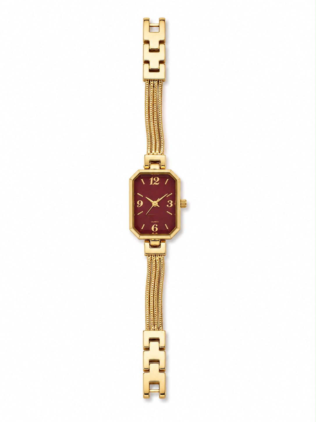 Burgundy Dial Women Watch – Octagonal Case Multi-Strand Chain Bracelet | BlindBling