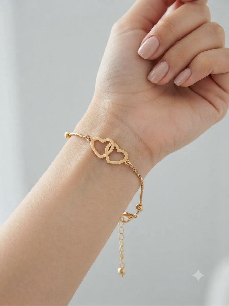 Gold-Tone Interlocking Heart Bracelet