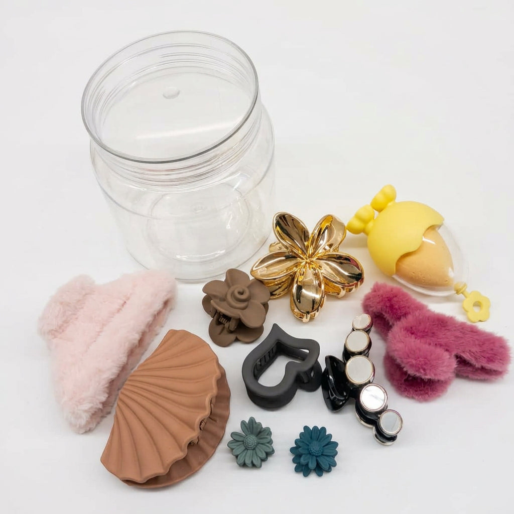 Hair Claw Clip Jar – 9 + 1 Items