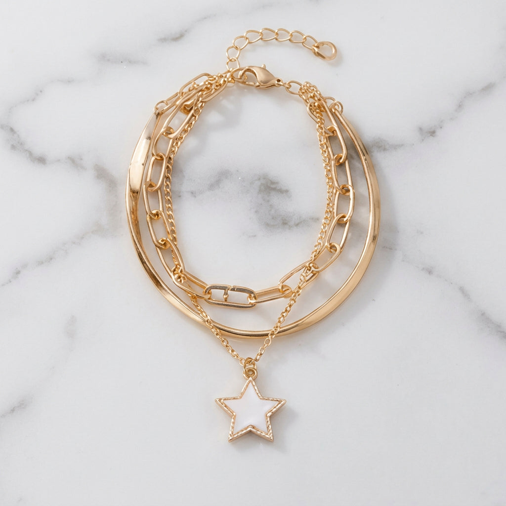 Gold-Tone Layered White Star Charm Bracelet
