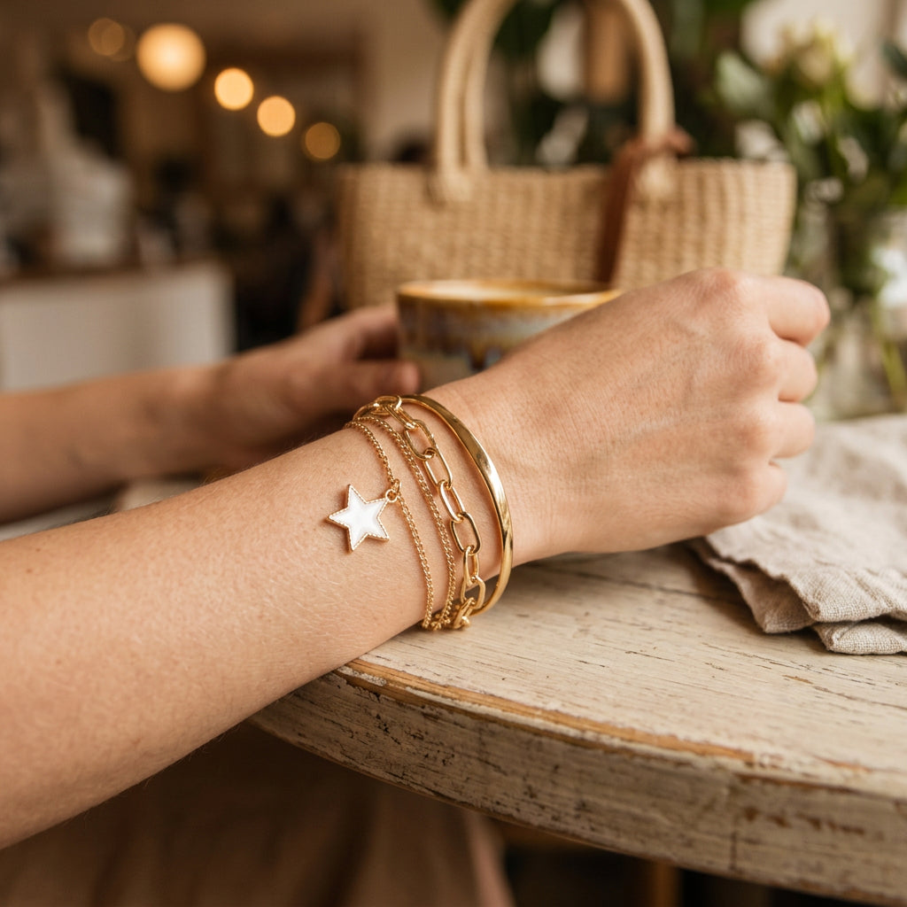 Gold-Tone Layered White Star Charm Bracelet