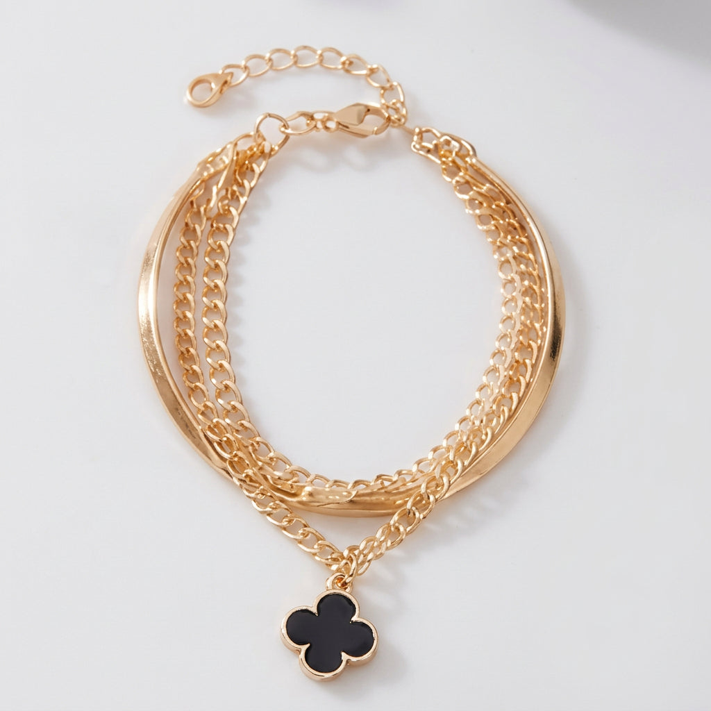Gold-Tone Layered Clover Charm Bracelet