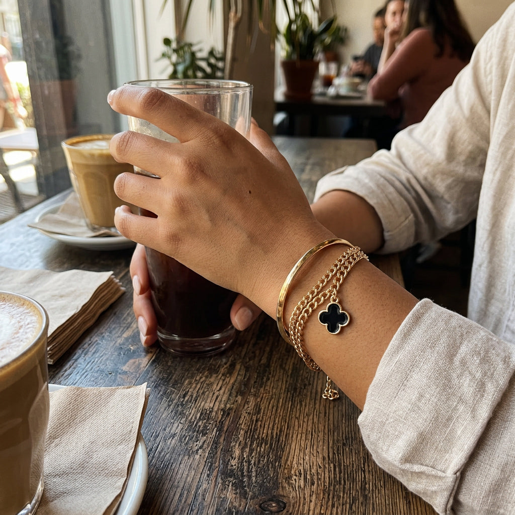 Gold-Tone Layered Clover Charm Bracelet