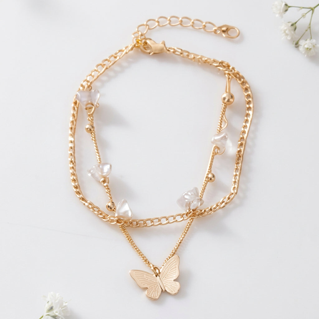 Gold-Tone Layered Butterfly Charm Bracelet
