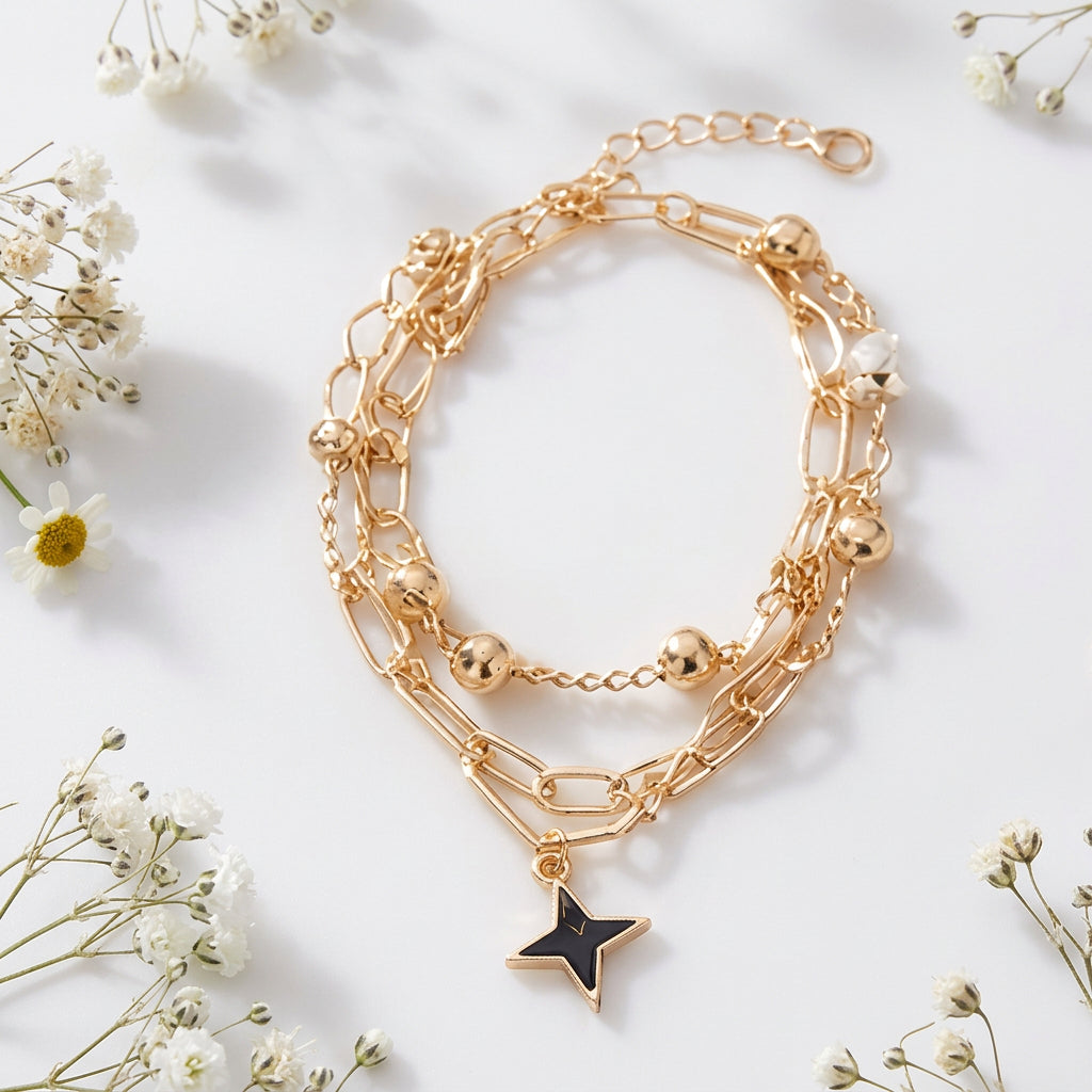 Gold-Tone Layered Star Charm Bracelet