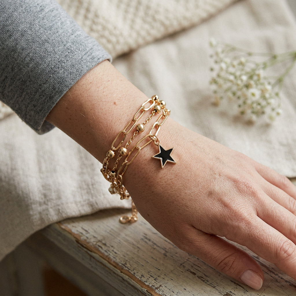 Gold-Tone Layered Star Charm Bracelet