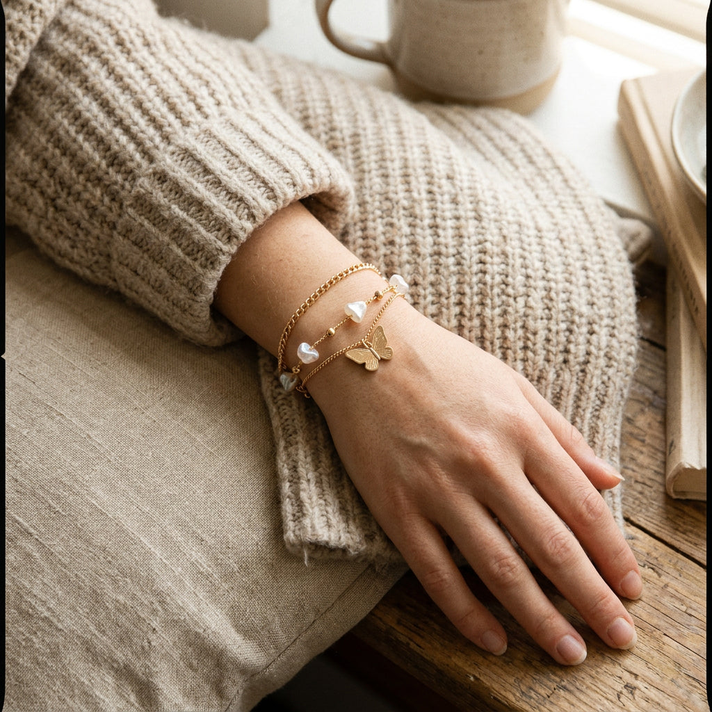 Gold-Tone Layered Butterfly Charm Bracelet